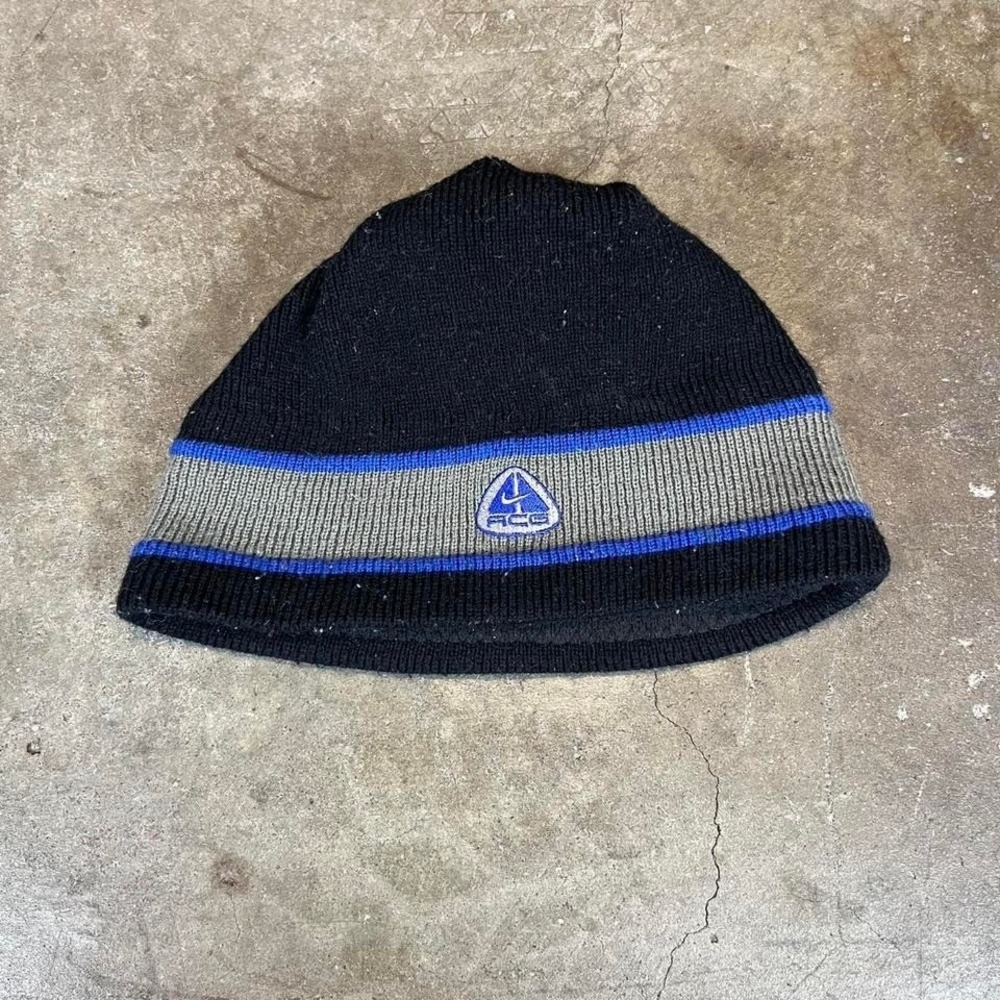 Nike ACG Beanie Hat Black Blue Grey‎ Striped Logo Winter Cold Weather